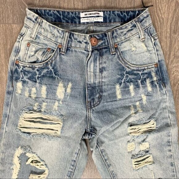 Free People One Teaspoon High Waist Freebirds Skinny Jeans Blue Hart Distressed - Picture 6 of 14